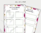 Mid-Year Reset Planner Printable | A4, A5 Digital Journal PDF | Life Reflection + Planning | Self-Care & Goal Setting Template