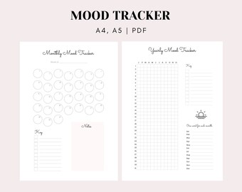 Printable Mood Tracker, Yearly and Monthly Mood Log, Mood Chart Journal | A4, A5, PDF