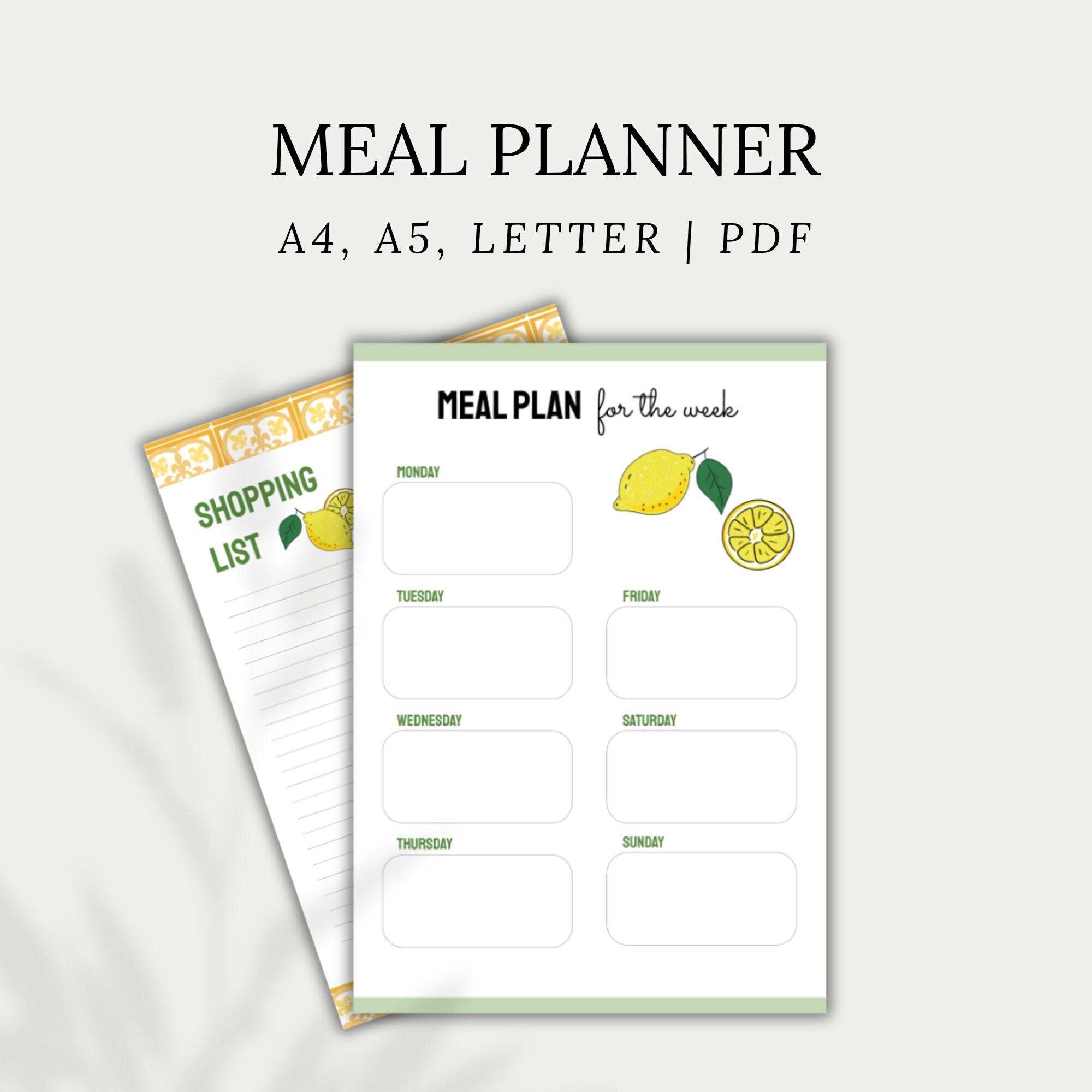 Meal Planner & Shopping List, Printable Food Diary, Weekly Meal Tracker ...