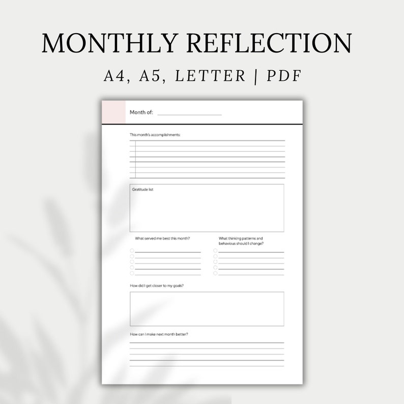 Monthly Reflection Printable Monthly Review Planner Insert - Etsy