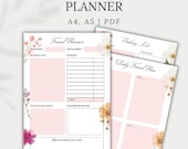 Floral Travel Planner Printable | A4 & A5 PDF | 3 Pages | Trip Organizer, Packing List, Daily Itinerary | Digital Travel Template