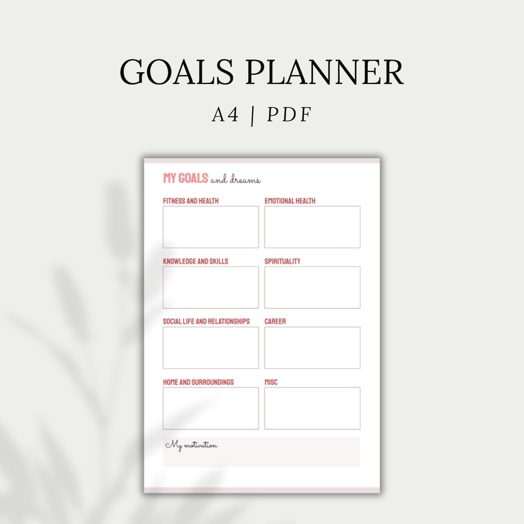 Goal and Dreams Planner, Printable Minimalist Goals Worksheet, Goals