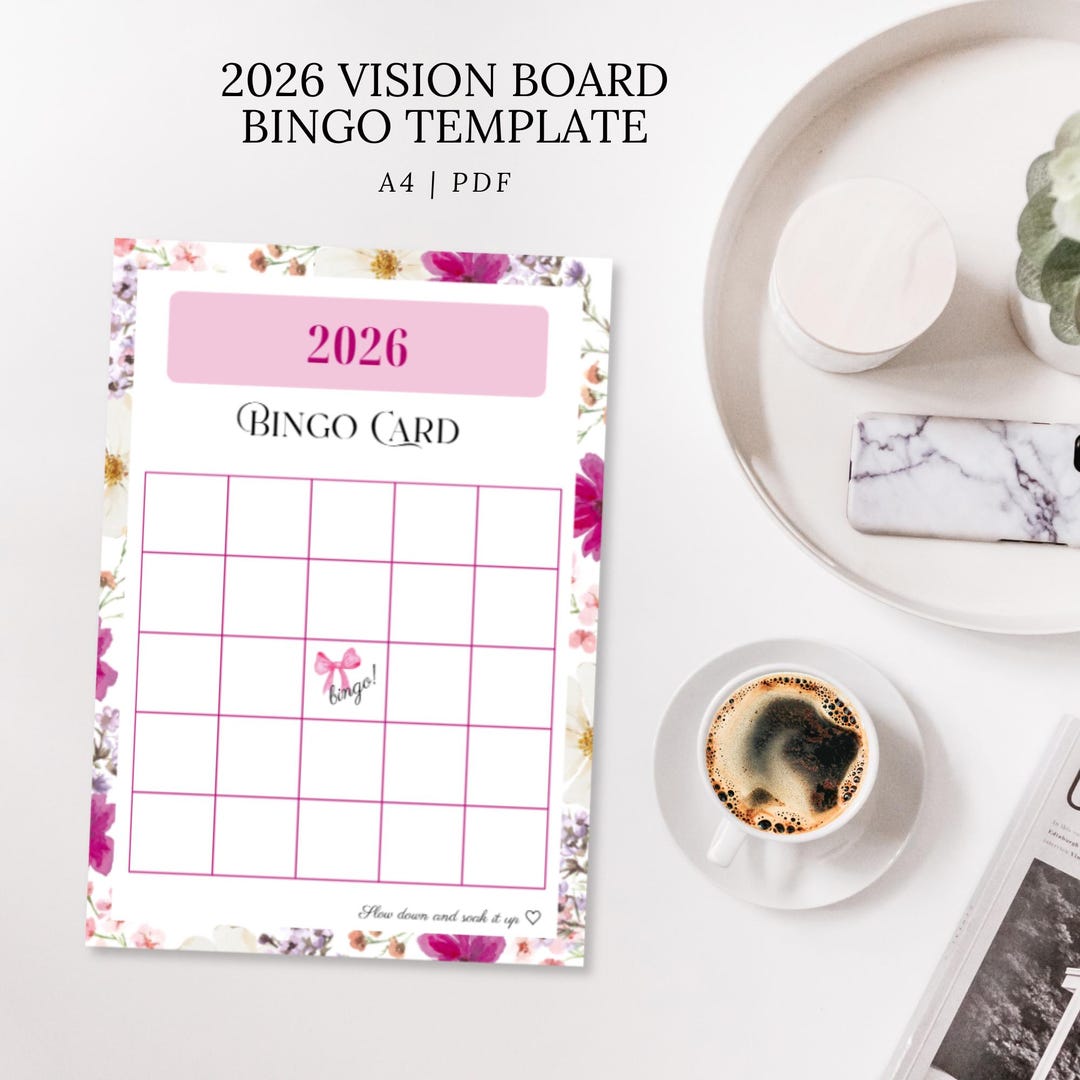 2026 Vision Board Bingo Card Template | Digital Printable Goal Setting ...