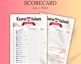 Eurovision Scorecard Printable 2026 | Voting Sheet, Song Contest Score Sheet | Instant Download