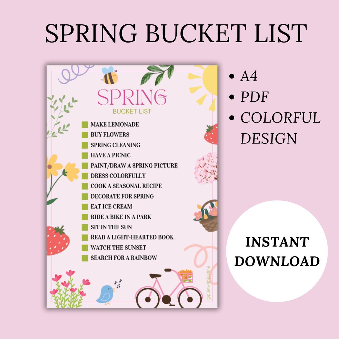 Spring Page To List Spring Bucket List Printable - Fun Spring Activities Checklist for ...