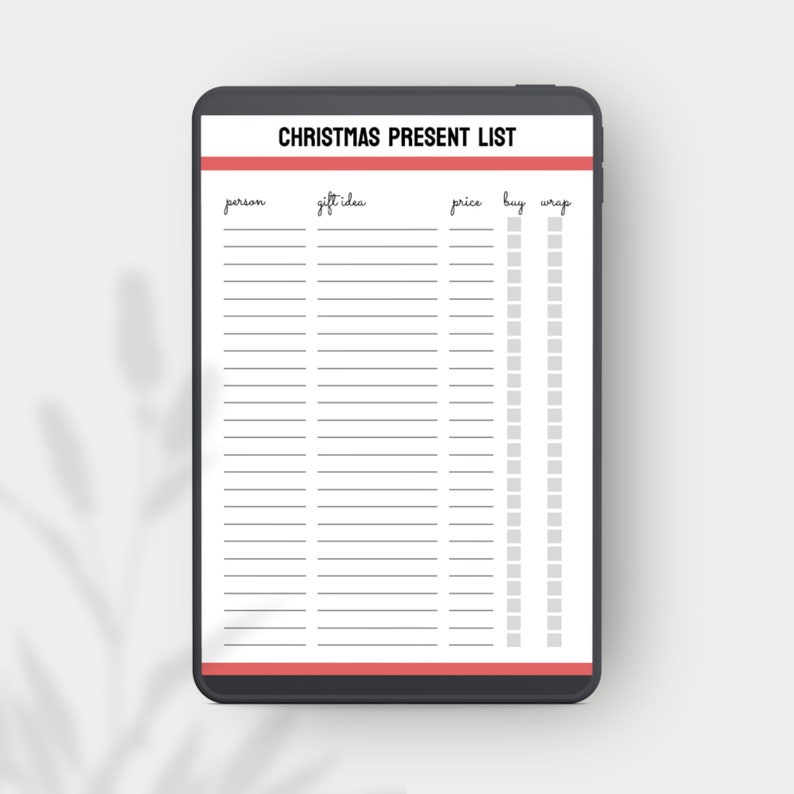 Christmas Gift Planner, Shopping List, Xmas Present Tracker, Gift ...