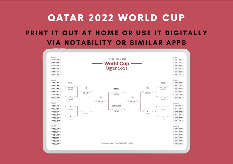 Qatar 2022 World Cup Printable Chart Fixtures Dates And Etsy Singapore