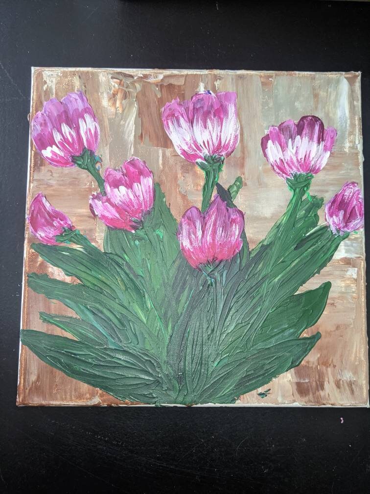 Deep textured flower painting 12x12 Etsy