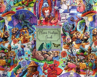 Alice in Wonderland/ Queen of Hearts/ Mad Hatter/ White Rabbit/ Tumbler/ Mask/ Fabric Cut/ 9"x14"/ Cotton Spandex