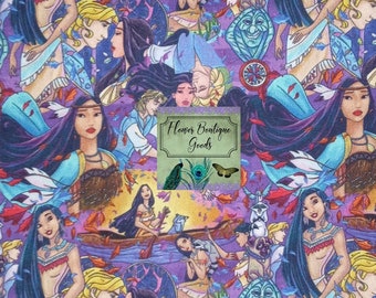 100% tejido de algodón / Pocahontas / John Smith / Abuela Willow / 9 "x14" / Corte de vaso / Corte de tela