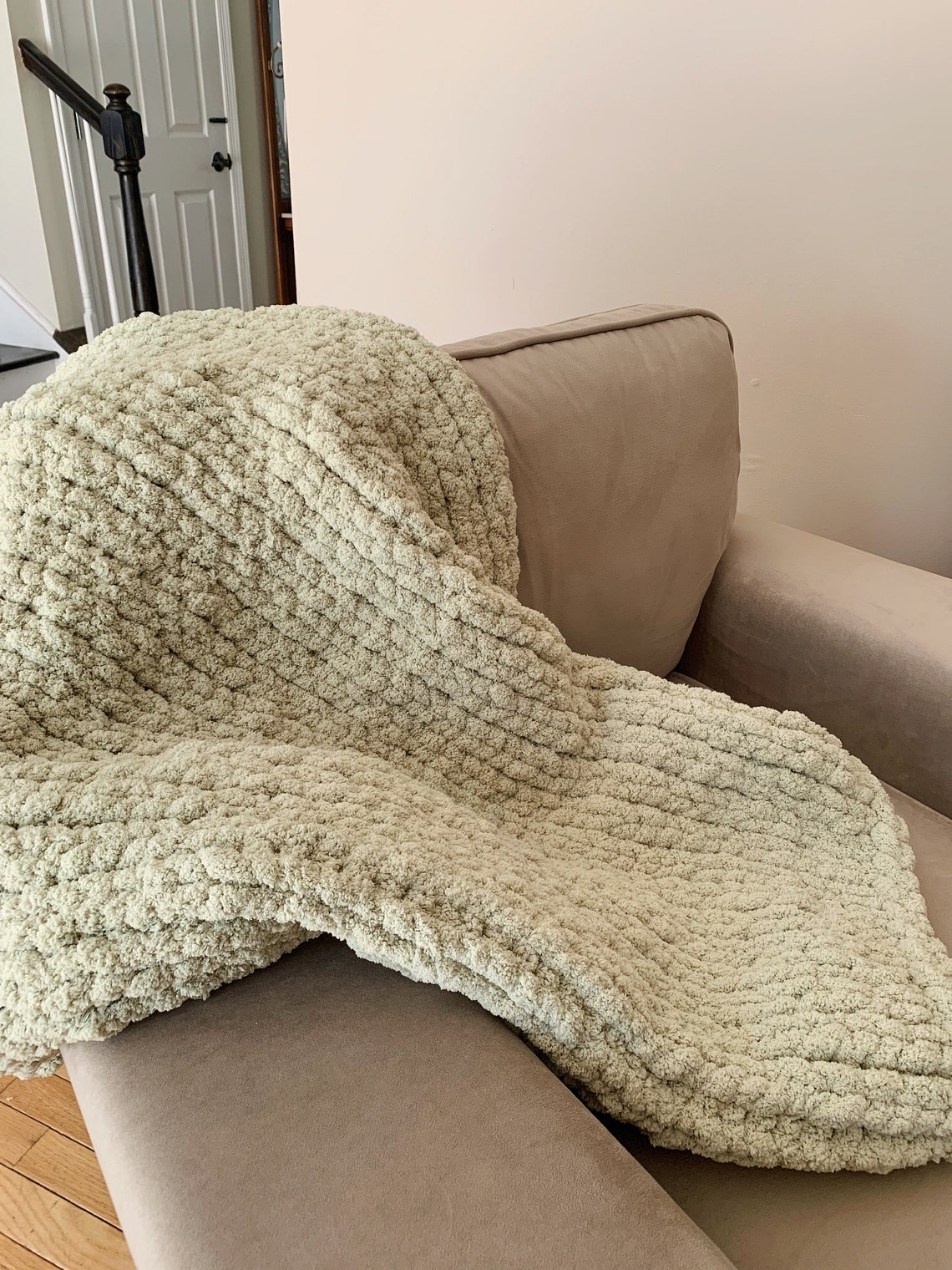 Sage Chunky Knit Throw Blanket Handmade and super soft Big Etsy