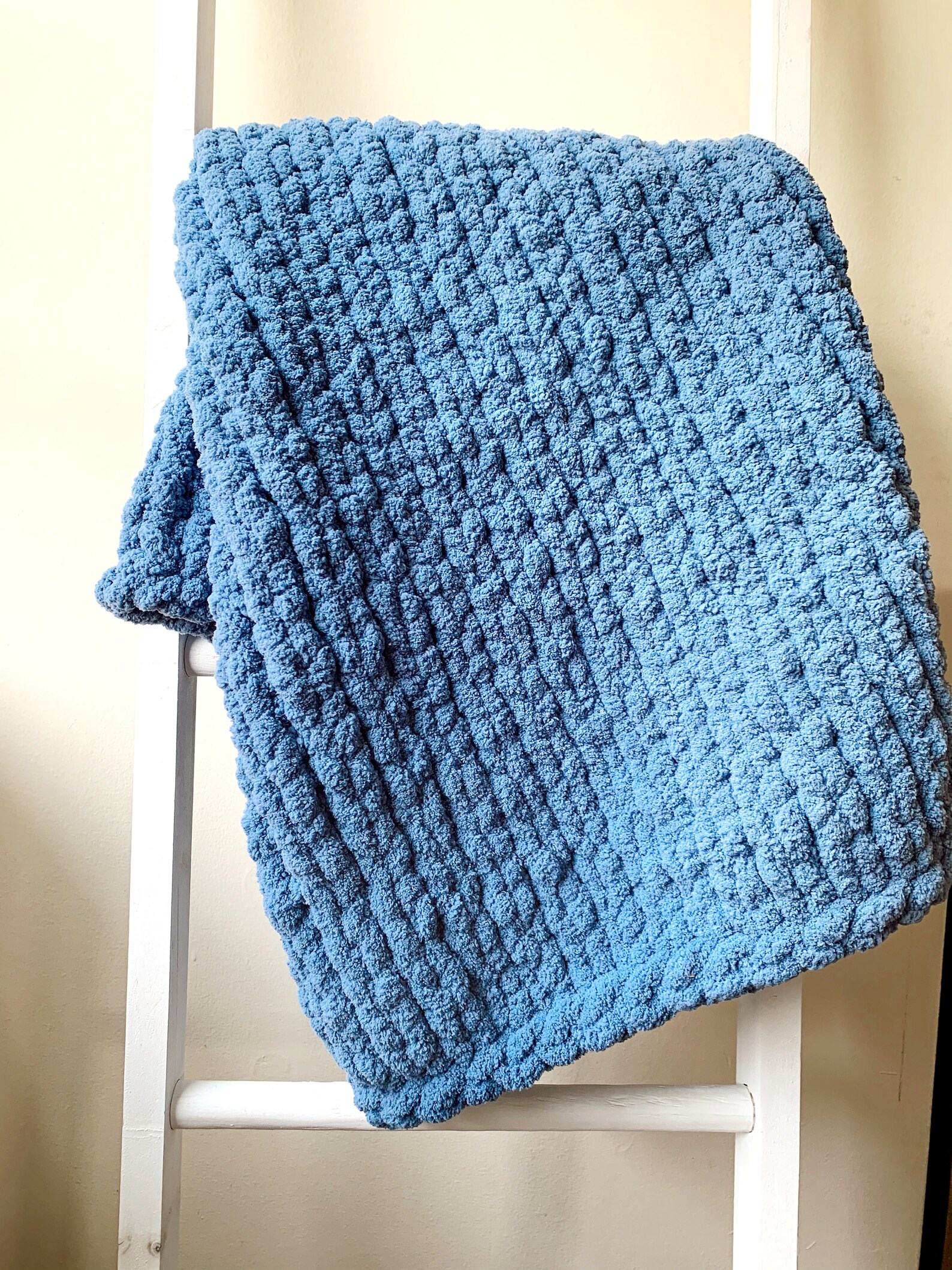 Blue Chunky Knit Throw Blanket Dark Blue Blanket Handmade Etsy