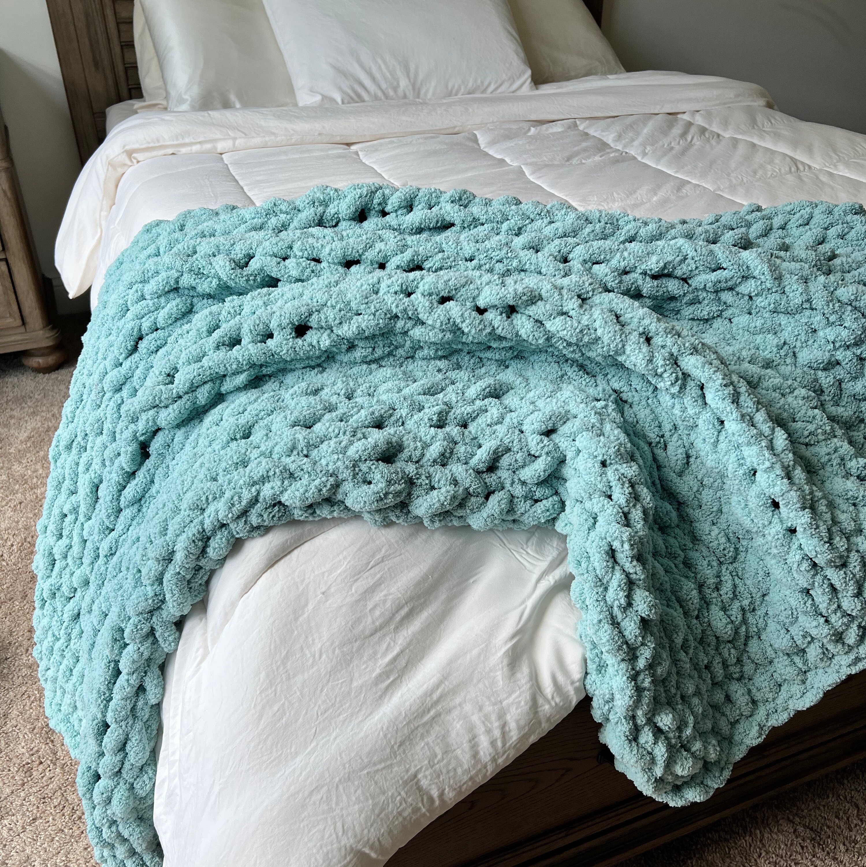 Chunky Knit Throw Blanket Blue Chunky Blanket Beautiful Soft Couch Throw Home Decor Bedding Etsy Canada