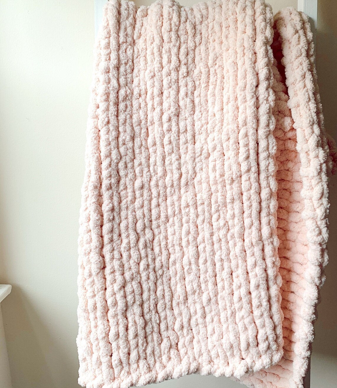 Soft Pink Handmade Chunky Knit Throw Blanket Breathable Etsy