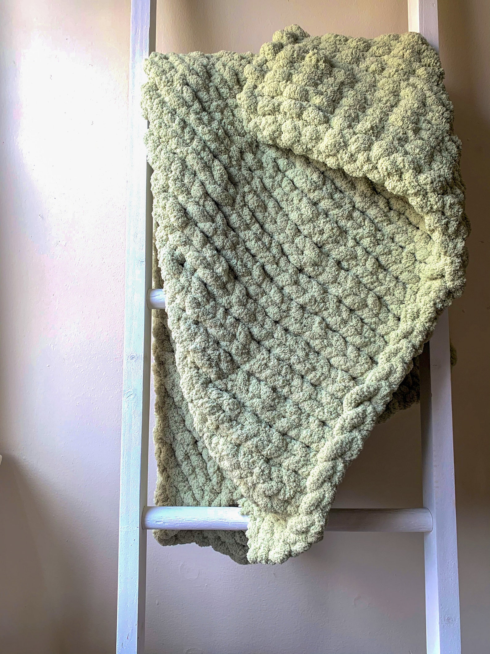 Sage Chunky Knit Throw Blanket Handmade and super soft Big Etsy