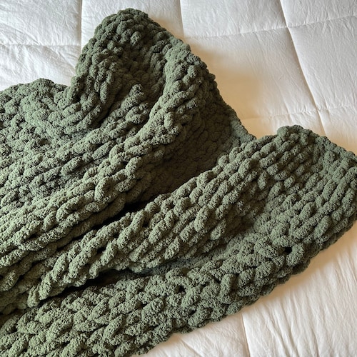 Olive Green Blanket Forest Green Throw Olive Chunky Knit Etsy