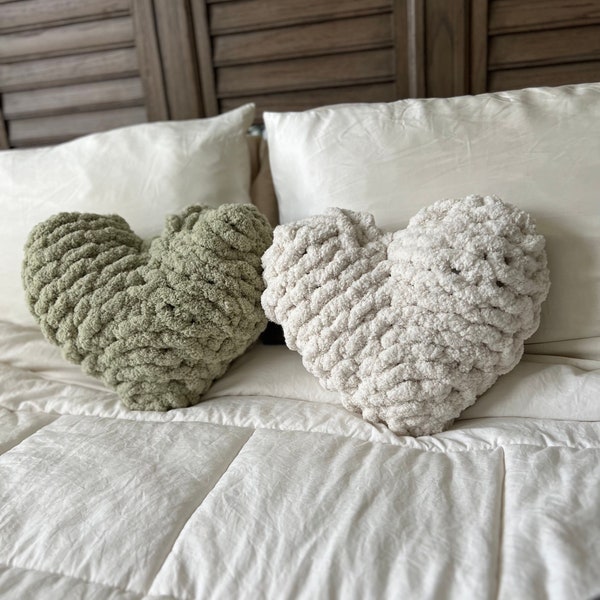 Heart Shaped Pillow | Handmade, Mini, Accent, Heart Pillow | Chunky Knit | Valentines Day Decor