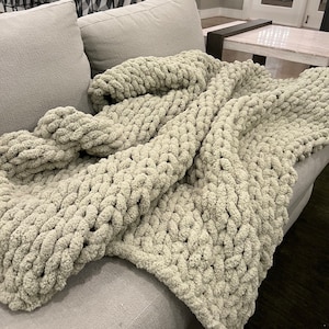 Sage Chunky Blanket | Handmade |  Uber Soft Green Couch Throw | Home Decor