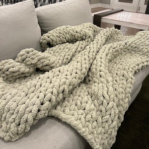 Sage Chunky Blanket | Handmade |  Uber Soft Green Couch Throw | Home Decor