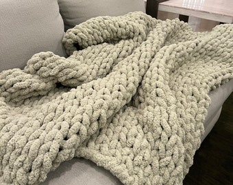 Sage green chunky knit blanket cheap