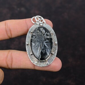 Handmade Chrysanthemum Stone Pendant: 925 Sterling Silver Gemstone Jewelry