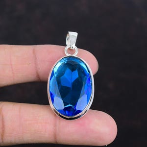 Faceted London Blue Topaz Pendant: 925 Sterling Silver, Handmade