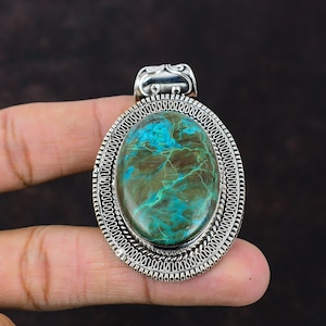 Chrysocolla Pendant: Handmade 925 Sterling Silver Vintage Jewelry