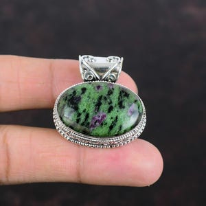 Ruby Zoisite Pendant Vintage Pendant Original Gemstone Jewelry 925 Sterling Silver Pendant Birthstone Pendant Handmade Jewelry Gifts For Him
