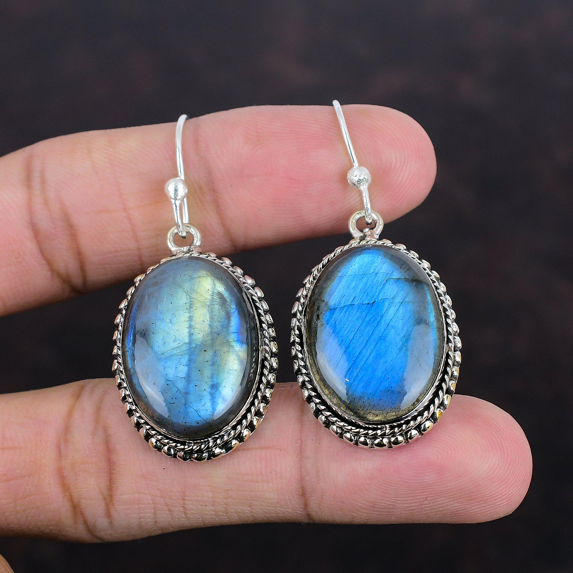 Boucles d'oreilles en argent sterling 925, labradorite naturelle, faites à