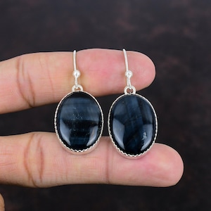 Handmade Pietersite Earrings: Oval Gemstone, 925 Sterling Silver