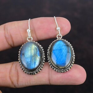 Vintage Labradorite Earrings: Handmade 925 Sterling Silver Jewelry