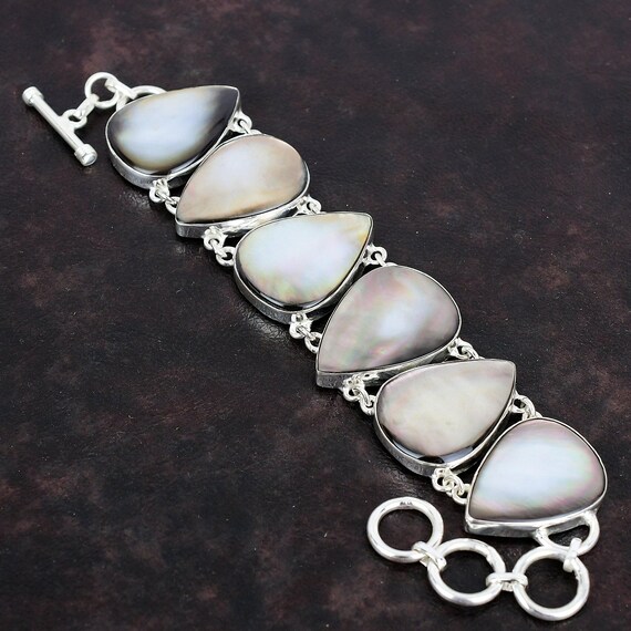 Black Mother of Pearl Bracelet: Handmade 925 Sterling Silver