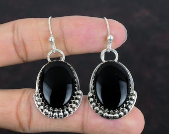 Handmade Black Onyx Earrings: 925 Sterling Silver, Antique Style