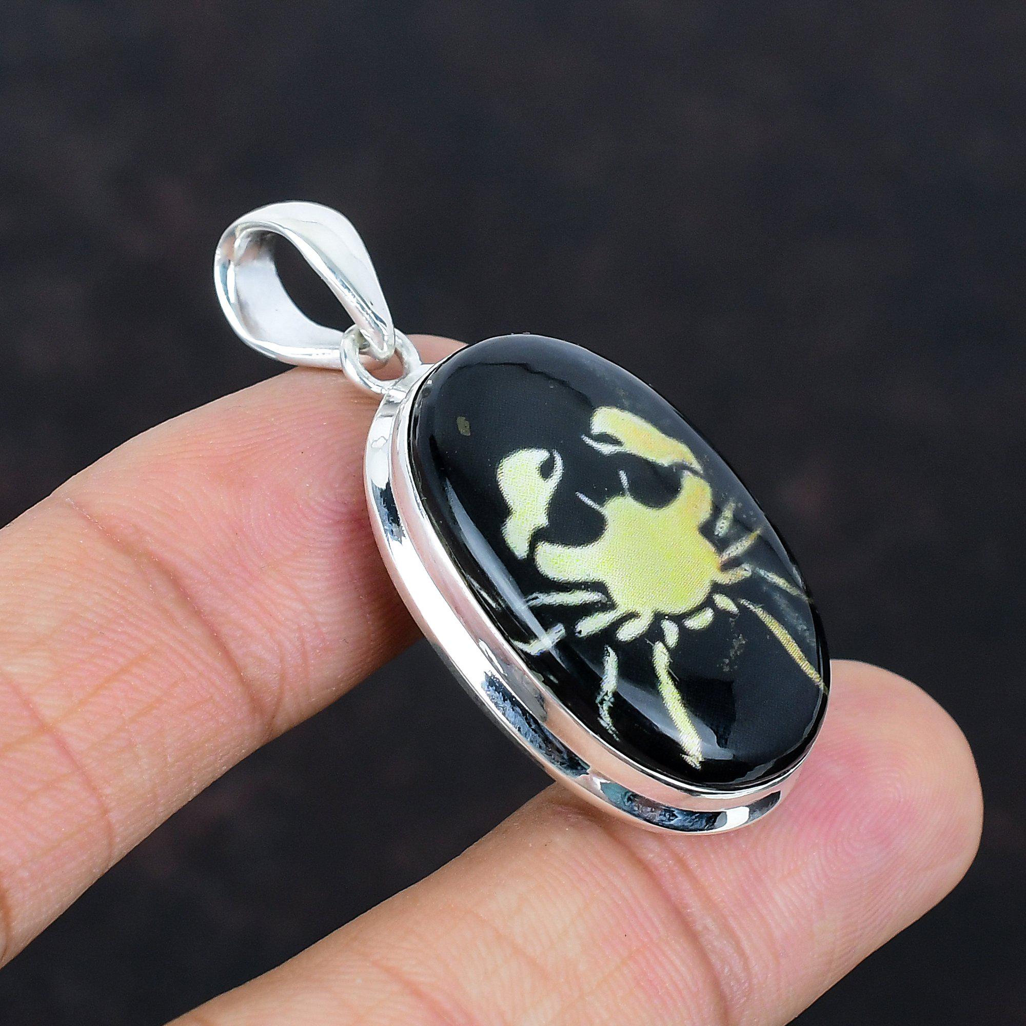 FOTL Symbol Black Necklace オニキス925silver Black Onyx Cancer Zodiac Pendant: Handmade Sterling Silver