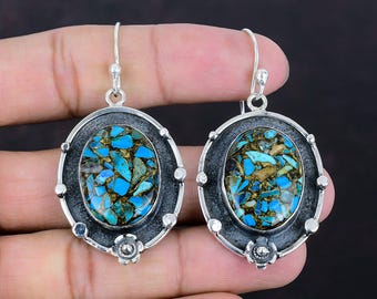 Handmade Chrysocolla Earrings: 925 Sterling Silver Gemstone Jewelry