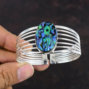 Abalone schelp manchetarmband edelsteen armband 925 sterling zilveren manchetarmband verstelbare armbanden antieke sieraden handgemaakte armband voor geschenken