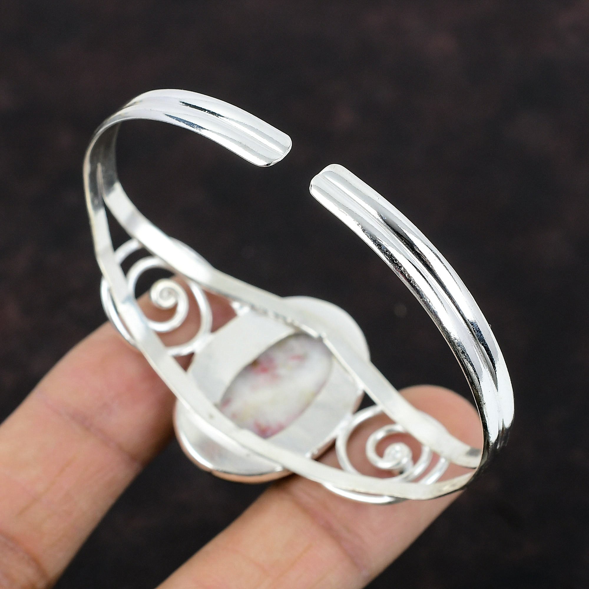 シナバーカフブレスレット：ハンドメイド925スターリングシルバー製