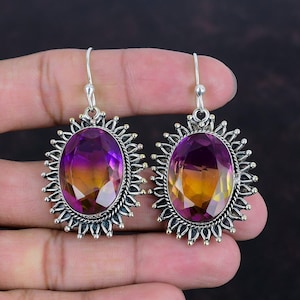 Faceted Ametrine Earrings: Handmade 925 Sterling Silver Gemstone Jewelry