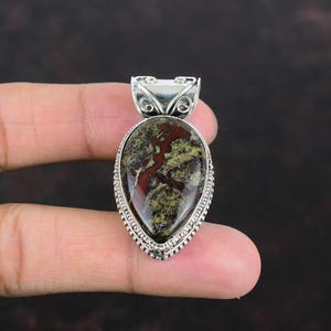 Dragon Bloodstone 925 Sterling Silver Pear Pendant: Handmade Boho Jewelry
