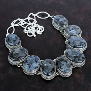 Larvikite Necklace: Handmade 925 Sterling Silver Gemstone Jewelry