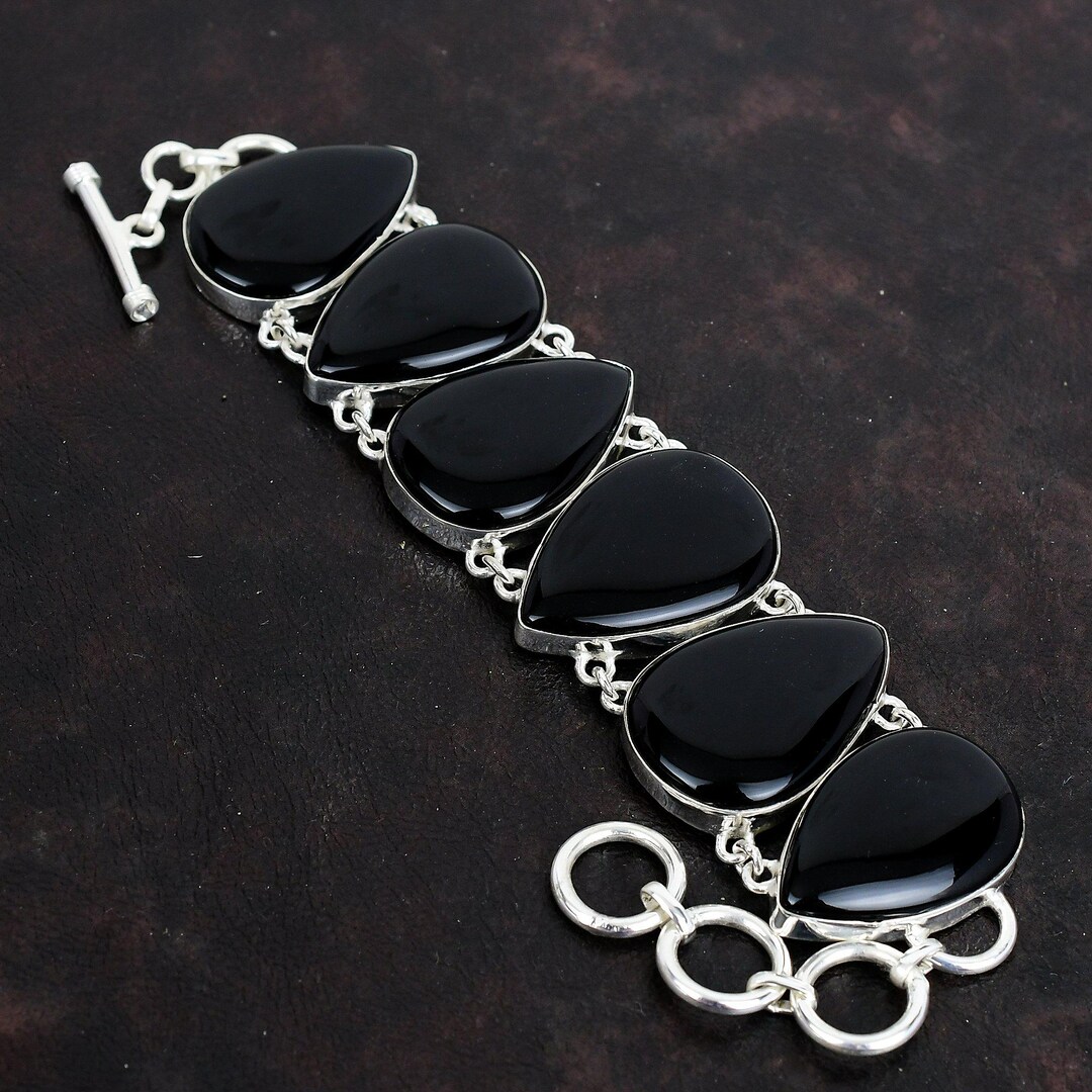 ブラックオニキスブレスレット：ハンドメイド925スターリングシルバー