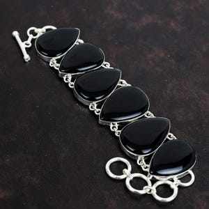 Black onyx bracelet genuine gemstone bracelet designer jewelry 925 sterling silver adjustable chain bracelet gifts for him handmade jewelry