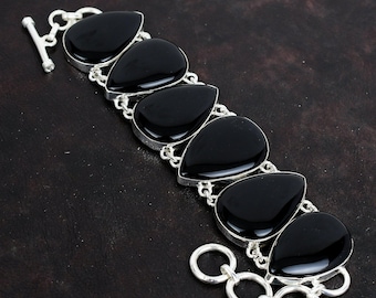 ブラックオニキスブレスレット：ハンドメイド925スターリングシルバー
