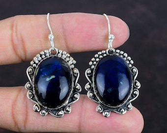 Blue Fire Labradorite Earrings: Handmade 925 Sterling Silver Gemstone Jewelry