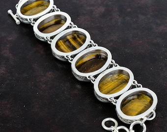 ヴィンテージタイガーアイブレスレット：ハンドメイド925スターリング