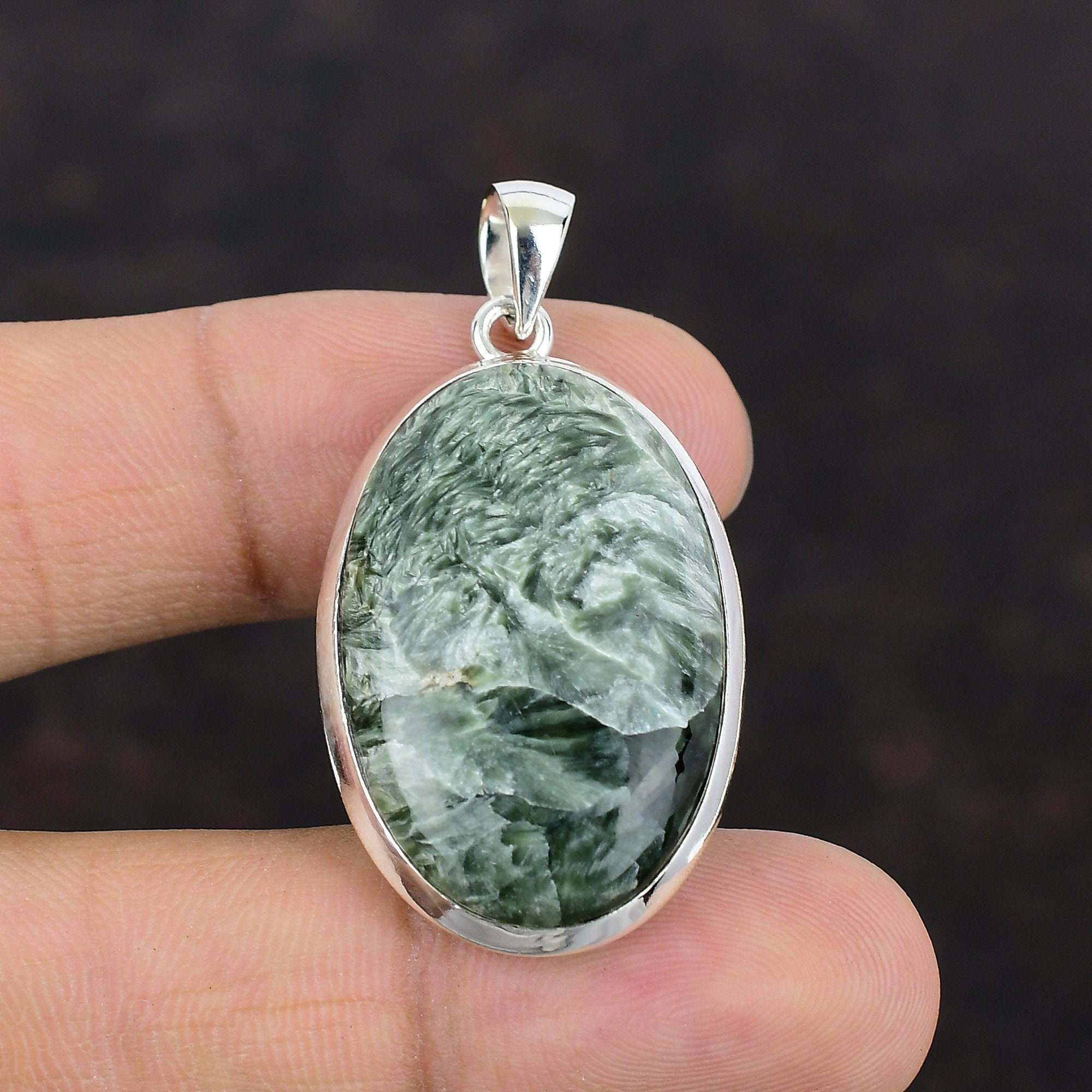 Sterling Silver Seraphinite Oval Pendants Sterling Silver Seraphinite Oval Pendants