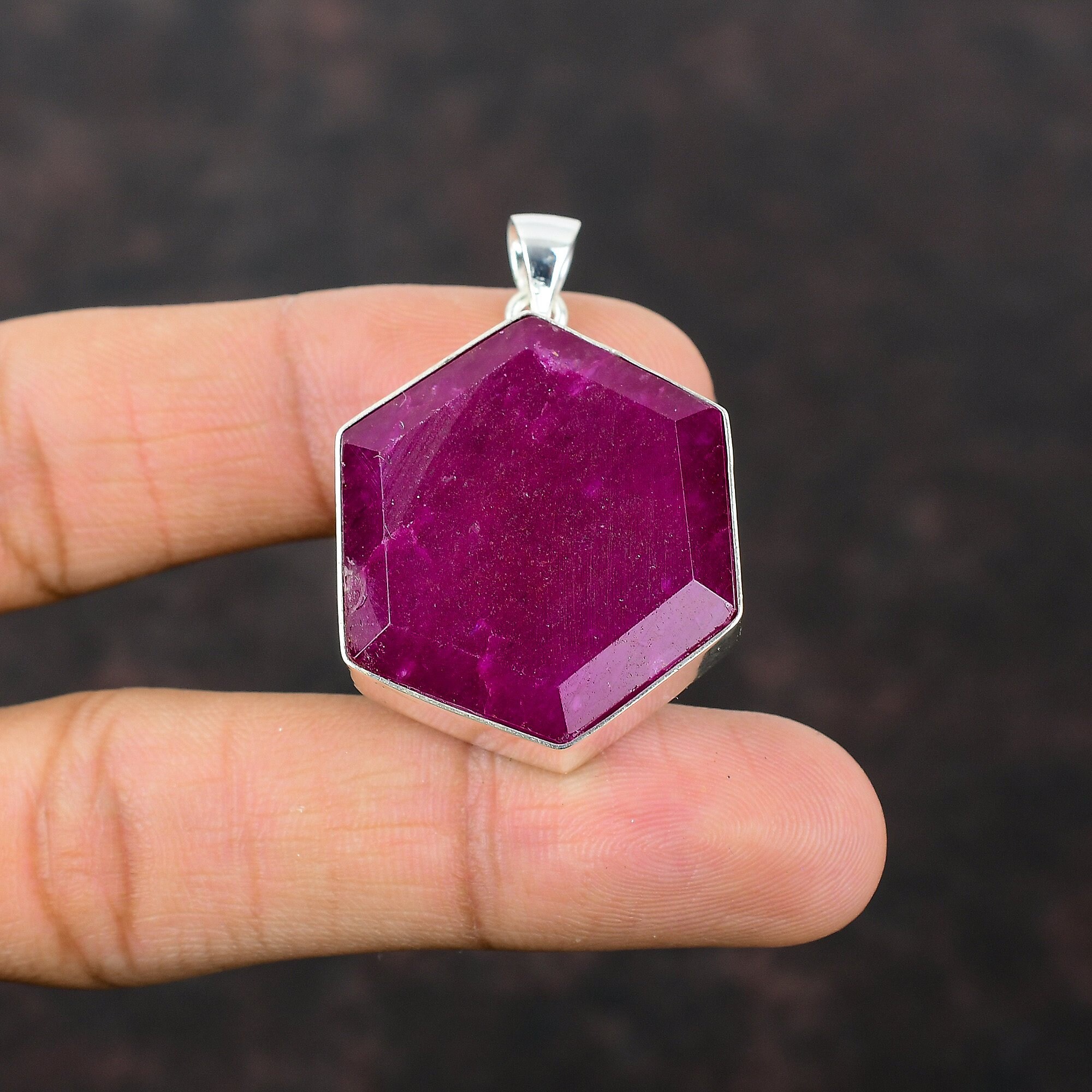 Faceted Kashmir Ruby Pendant: Handmade 925 Sterling Silver Jewelry