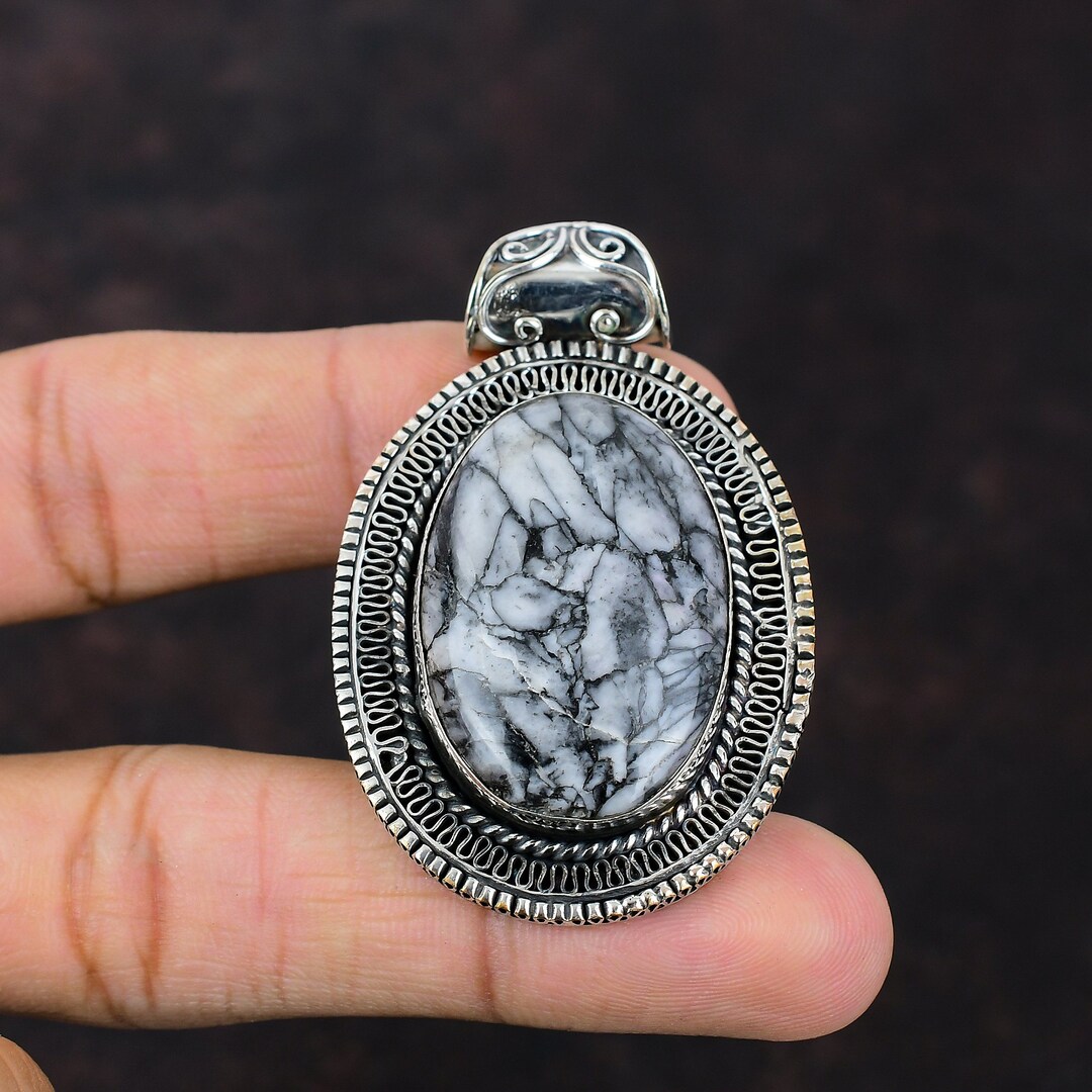 Handmade Pinolith Jasper 925 Sterling Silver Pendant - Vintage Style - Etsy
