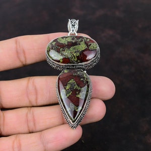 Handmade Dragon Bloodstone 925 Sterling Silver Pendant: Vintage Style