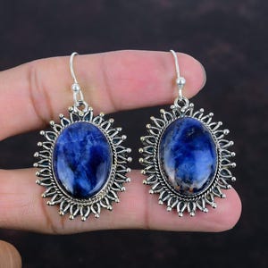 Sodalite Earring Genuine Gemstone Earring Handmade Jewelry 925 Sterling Silver Earring Elegant Earrings Real Sodalite Jewelry Gifts For Wife